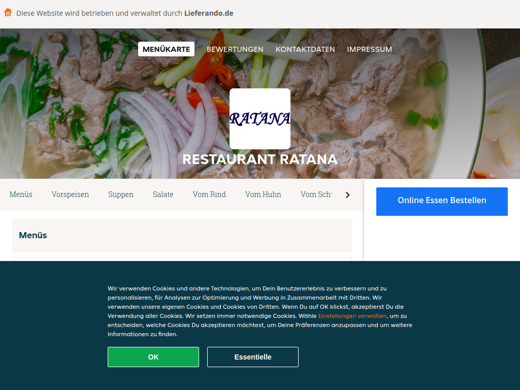Website von Restaurant Ratana - Essen online bestellen in Berlin