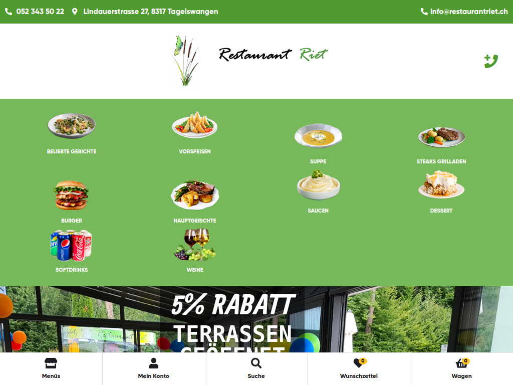 Website von Restaurant Riet in Tagelswangen