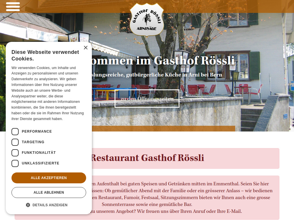 Website von Gasthof Rössli in Arnisäge