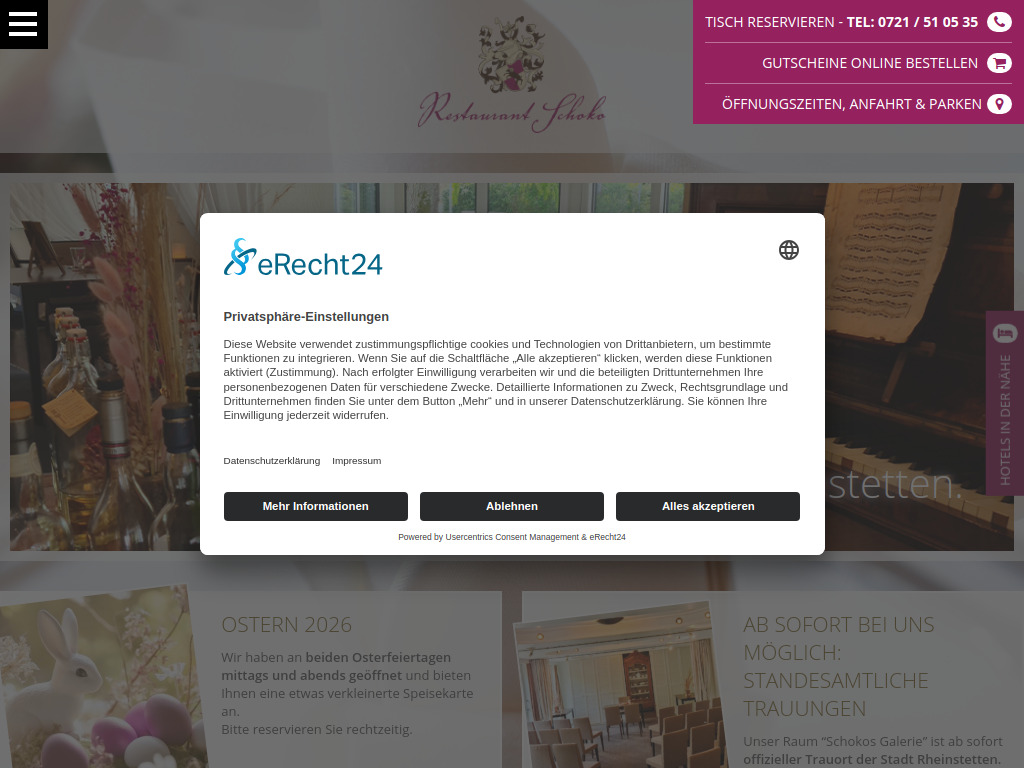 Website von Restaurant Schoko in Rheinstetten