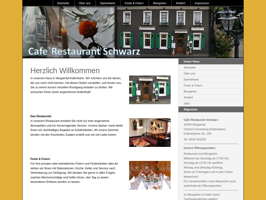 Website von Cafe`Restaurant Schwarz in Wuppertal