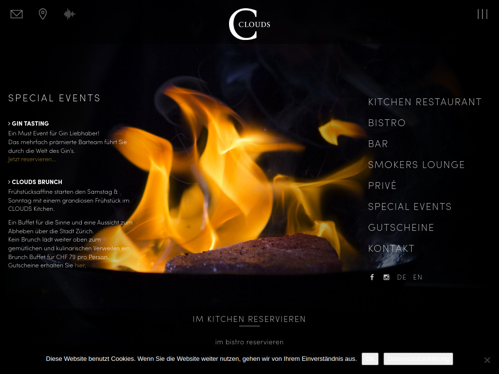 Website von CLOUDS Kitchen AG in Zürich