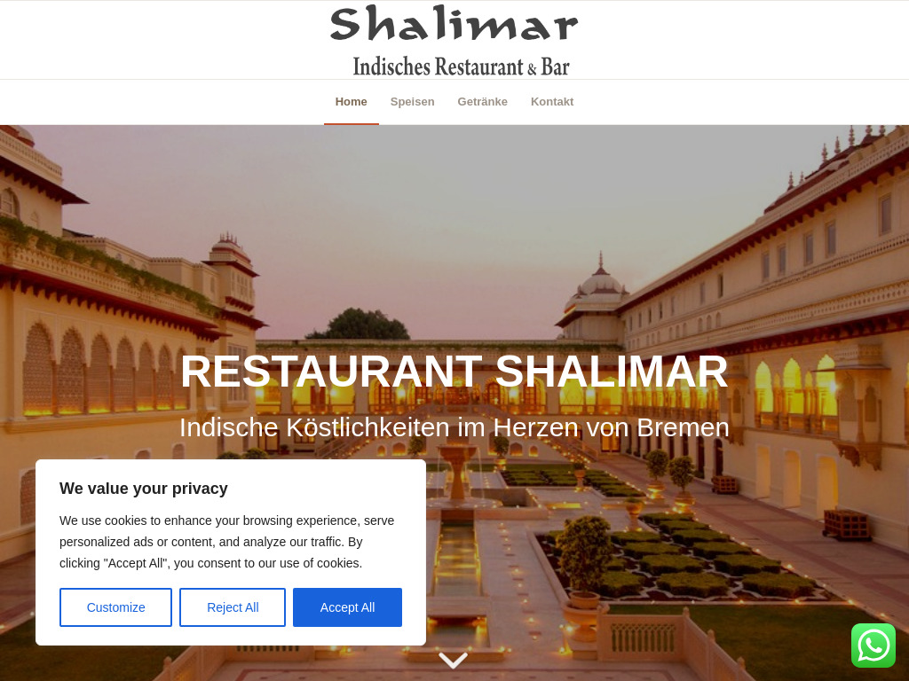 Website von Restaurant Shalimar in Bremen