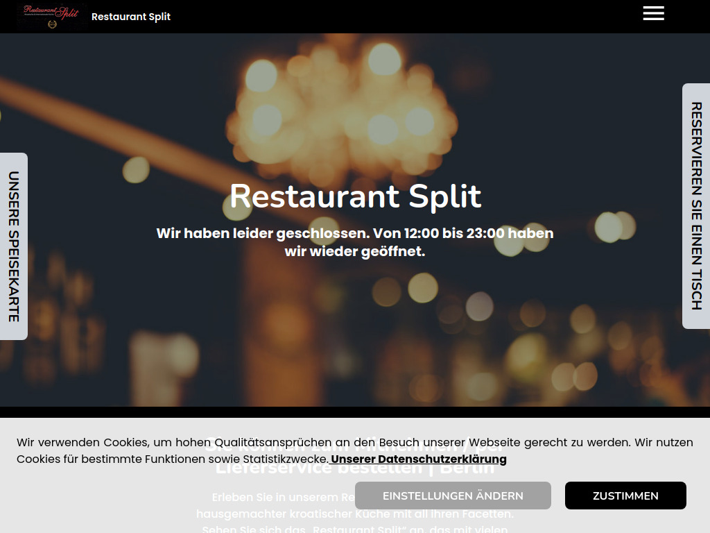 Website von Restaurant Split in Berlin