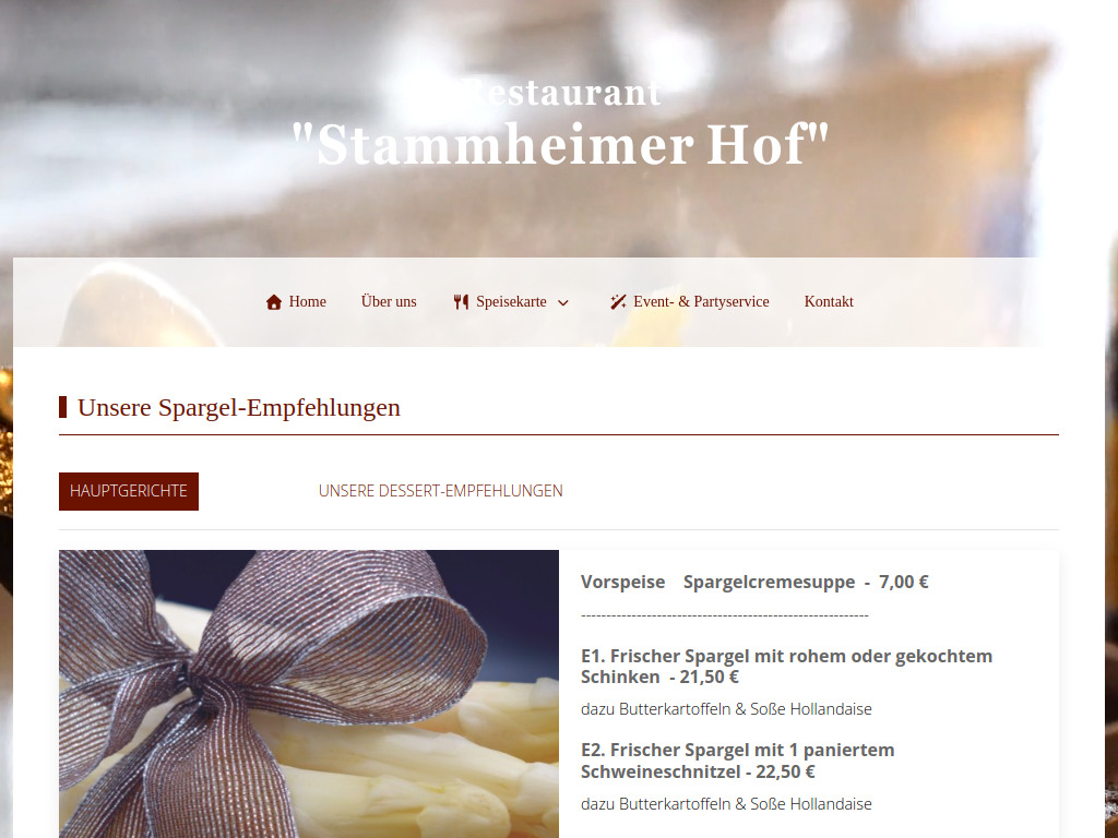 Website von Restaurant Stammheimer Hof in Florstadt-Stammheim