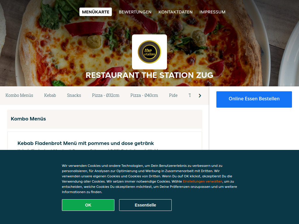 Website von Restaurant The Station Zug - Essen online bestellen in Zug in Zug