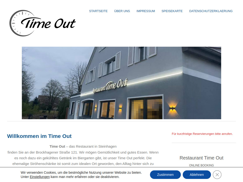 Website von Restaurant Time Out GmbH in Steinhagen