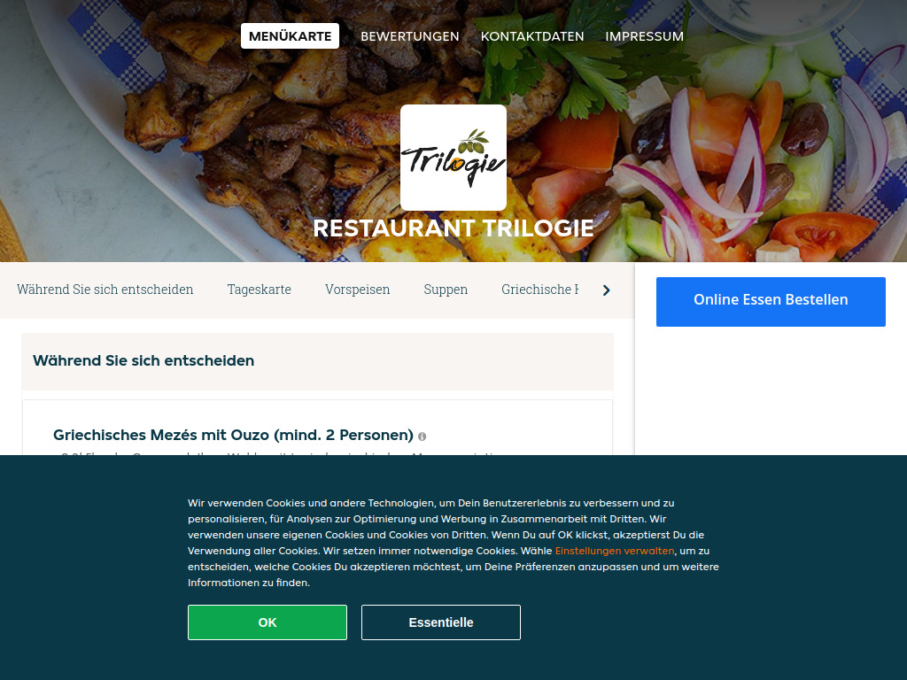 Website von Restaurant Trilogie - Essen online bestellen in Wien