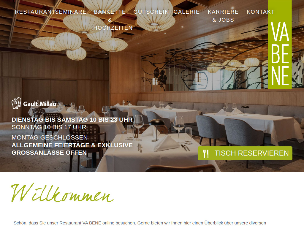 Website von Restaurant VA BENE Chur in Chur
