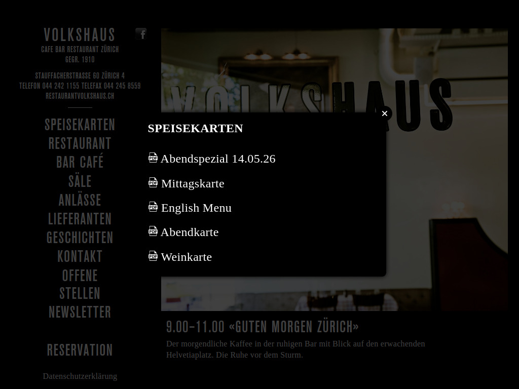 Website von Restaurant Volkshaus in Zürich