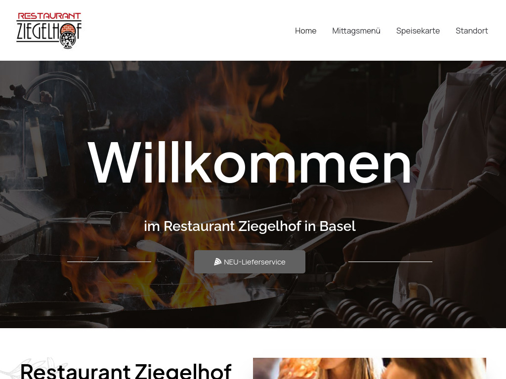 Website von Restaurant Pizzeria Ziegelhof in Basel