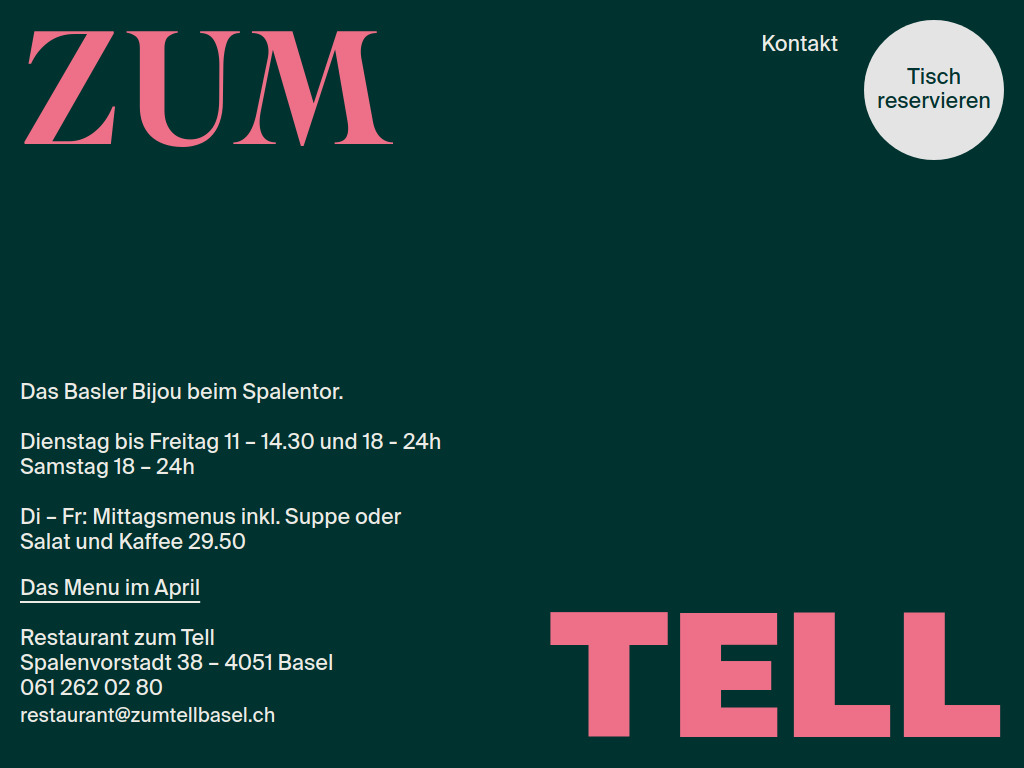 Website von Restaurant zum Tell in Basel