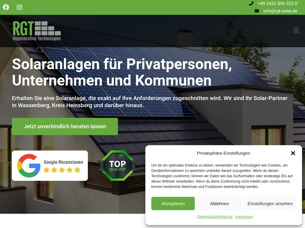 Website von RGT GmbH in Wassenberg