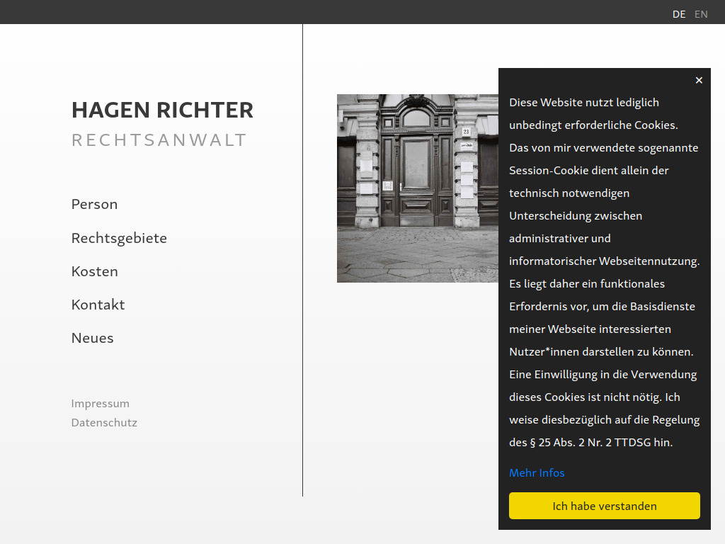 Website von Rechtsanwalt Hagen Richter in Berlin