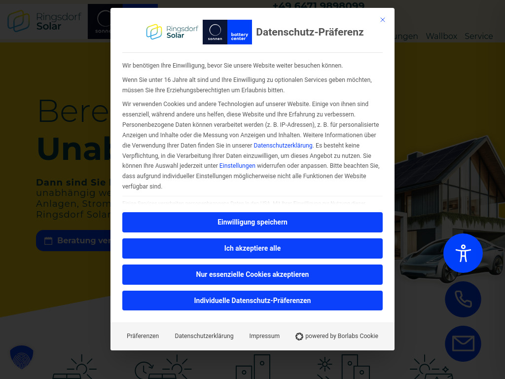 Website von SONNENBatterie Center Hessen & RLP GmbH in Weilburg