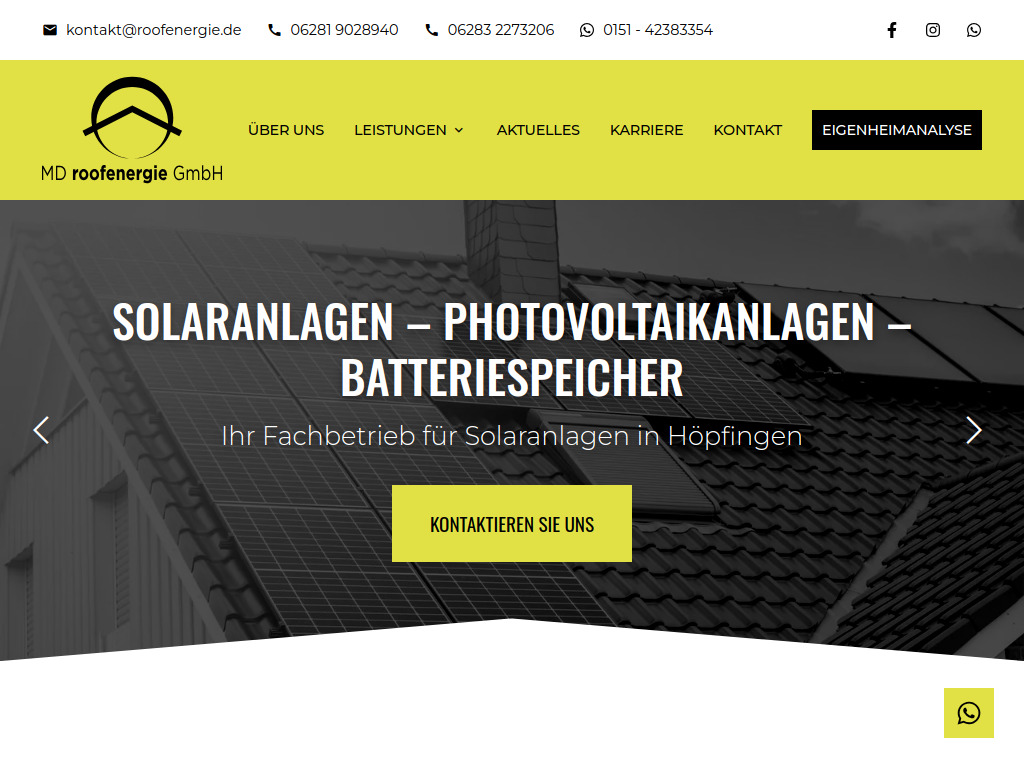 Website von MD roofenergie GmbH in Höpfingen
