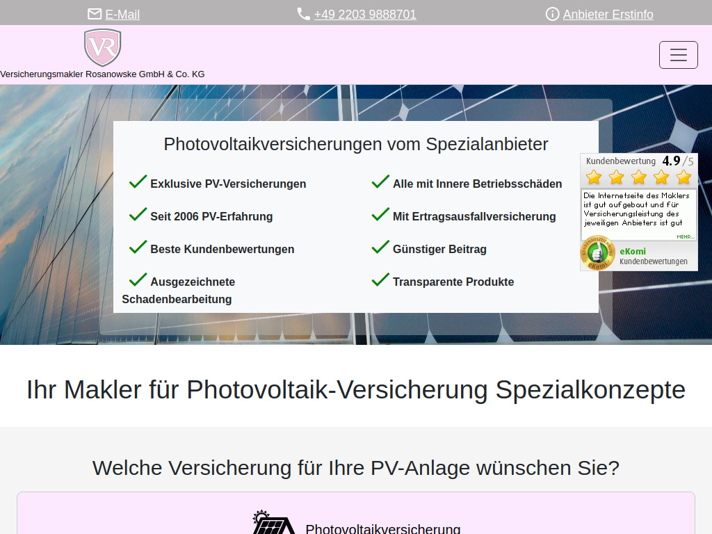 Website von Versicherungsmakler Rosanowske GmbH & Co. KG in Köln