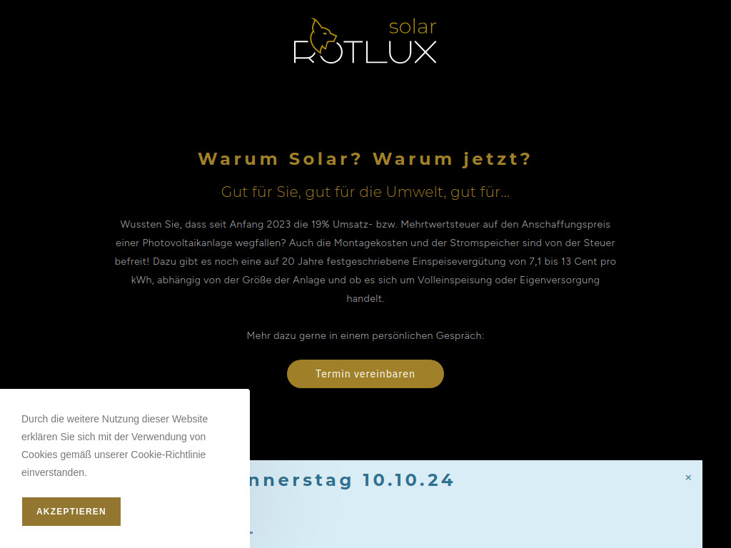 Website von ROTLUX Solar in Auderath