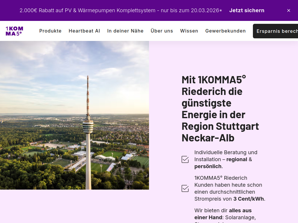 Website von 1KOMMA5° Riederich in Riederich
