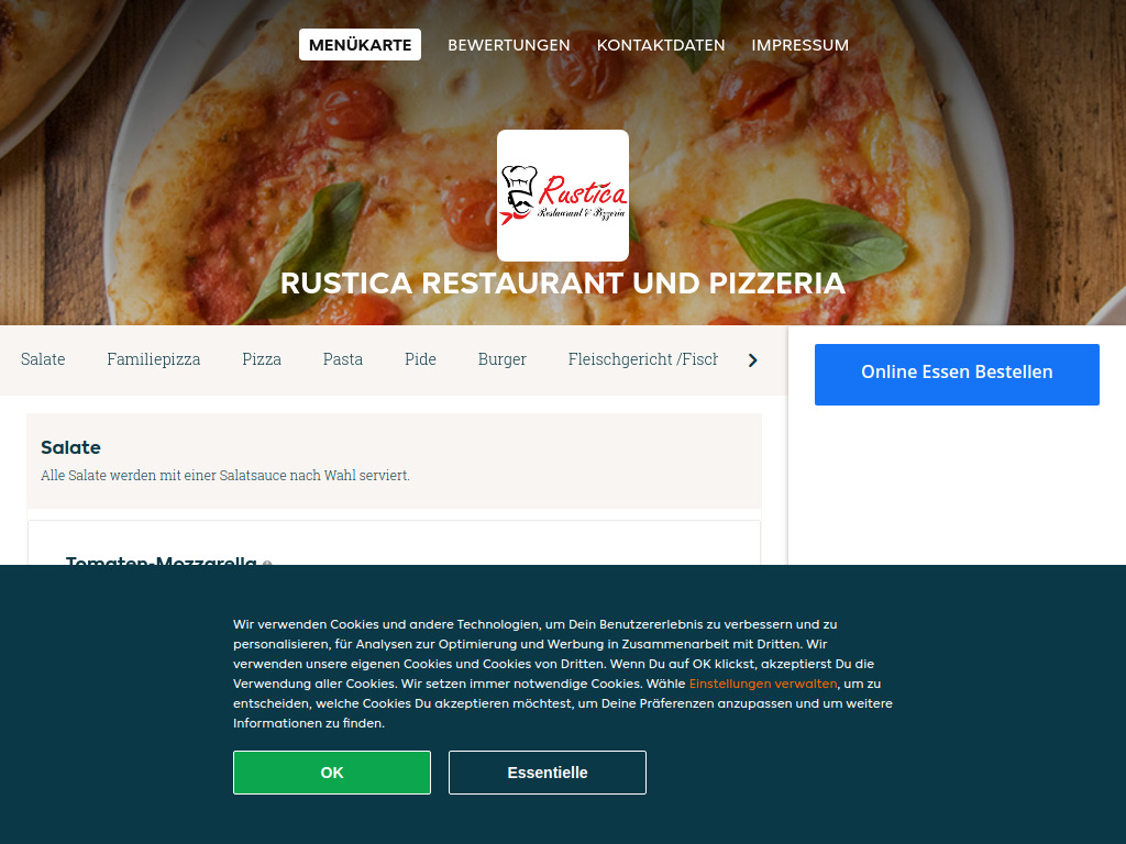 Website von Rustica Restaurant und Pizzeria - Essen online bestellen in Dietikon in Dietikon