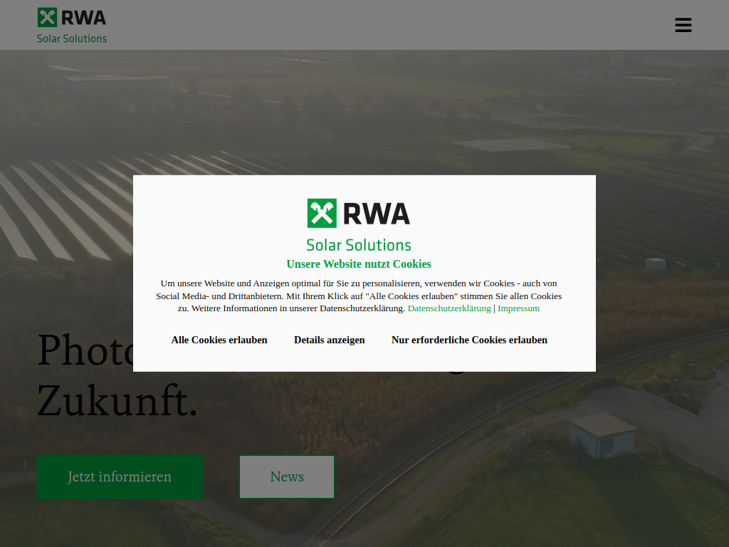 Website von RWA Solar Solutions GmbH in Korneuburg