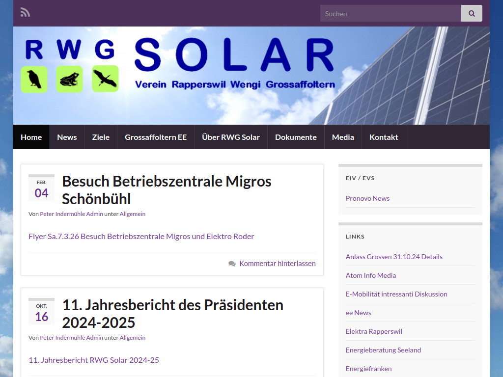 Website von RWG Solar Rapperswil