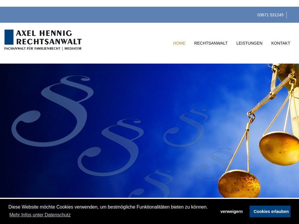 Website von Axel Hennig - Rechtsanwalt in Saalfeld