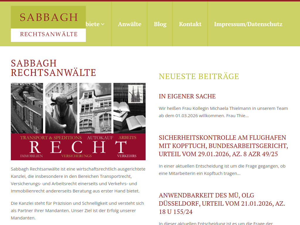 Website von Sabbagh Rechtsanwälte in Köln