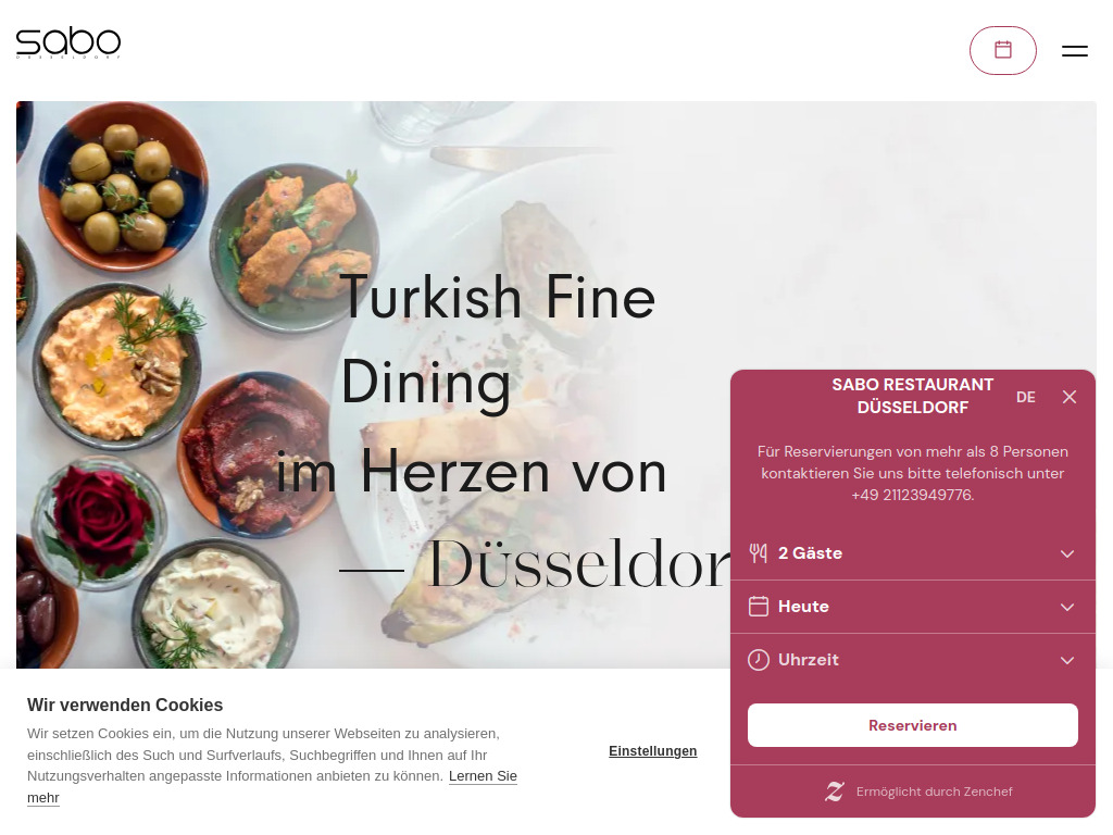 Website von sabo Restaurant in Düsseldorf