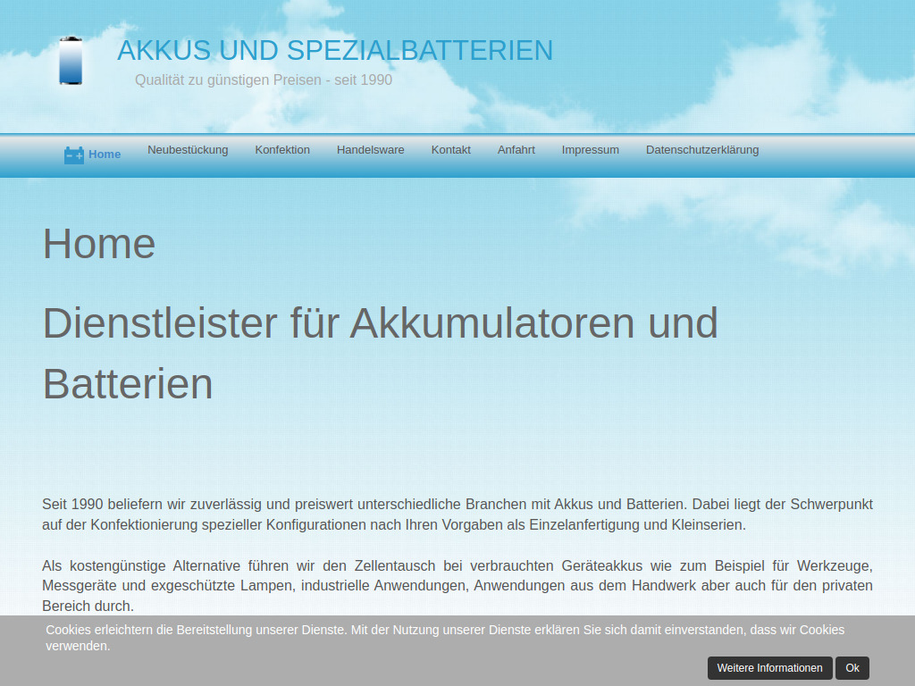 Website von Akku Gesellschaft Taubenheim mbH in Sohland OT Taubenheim