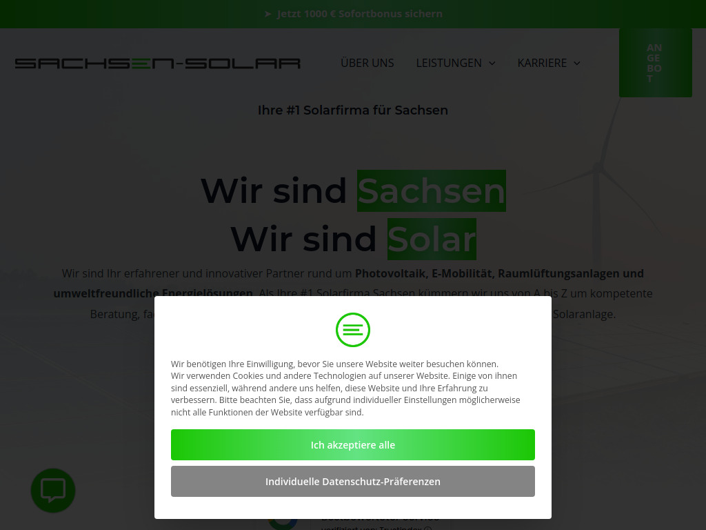 Website von Sachsensolar GmbH in Grumbach