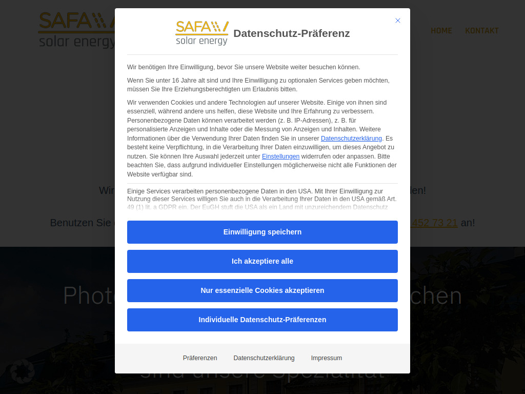 Website von SAFA Solar Energy Devices GmbH in Wien