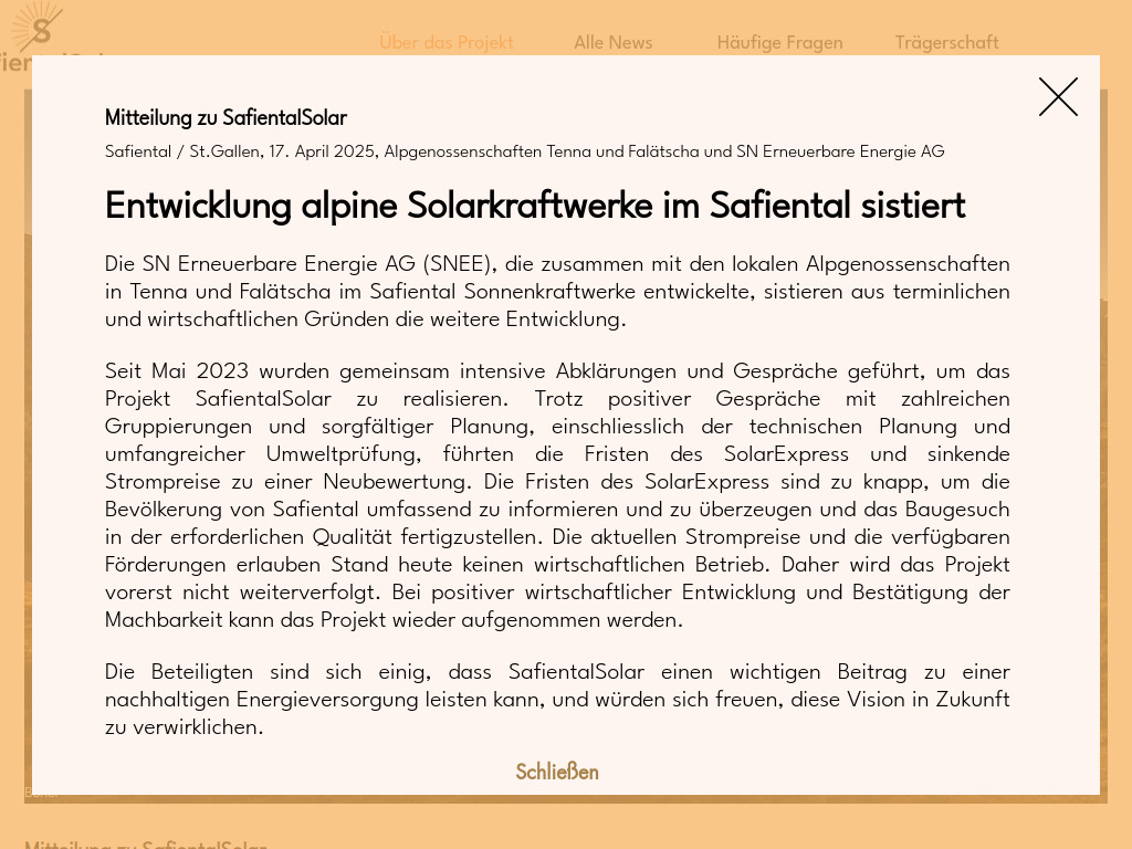 Website von SN Erneuerbare Energie AG in St.Gallen