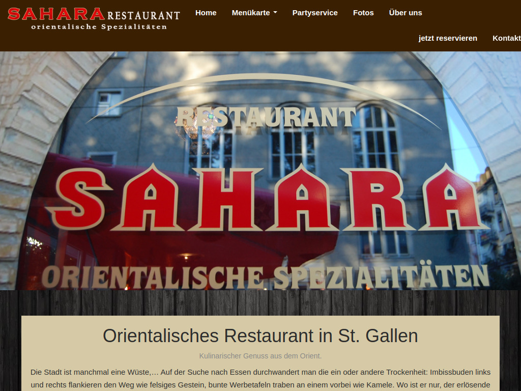 Website von Sahara Restaurant in St. Gallen