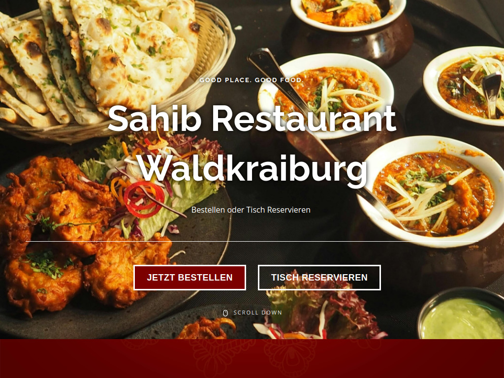 Website von Sahib Indisches Restaurant in Waldkraiburg