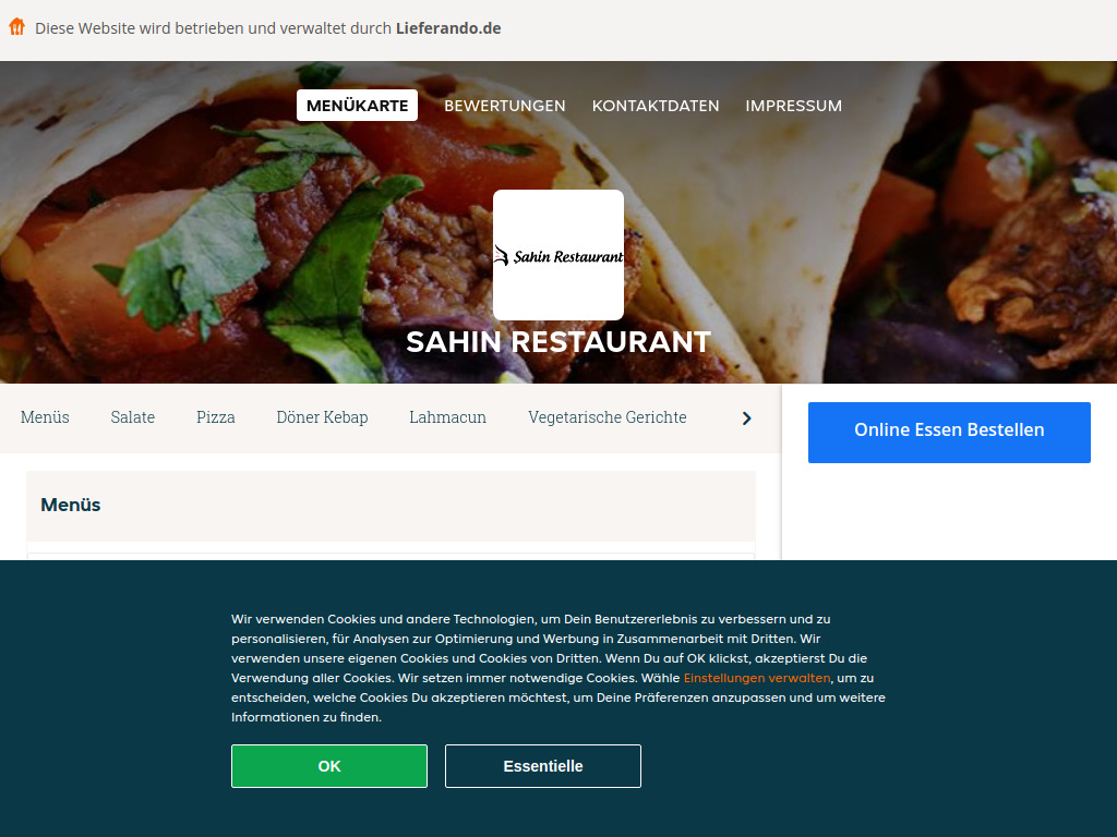 Website von Sahin Restaurant - Essen online bestellen in Augsburg in Augsburg