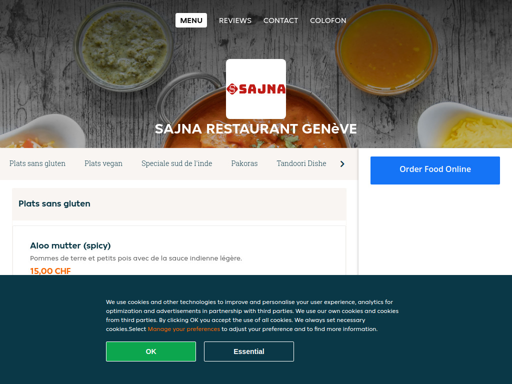 Website von Sajna Restaurant Genève - Order food online in Genève in Genève