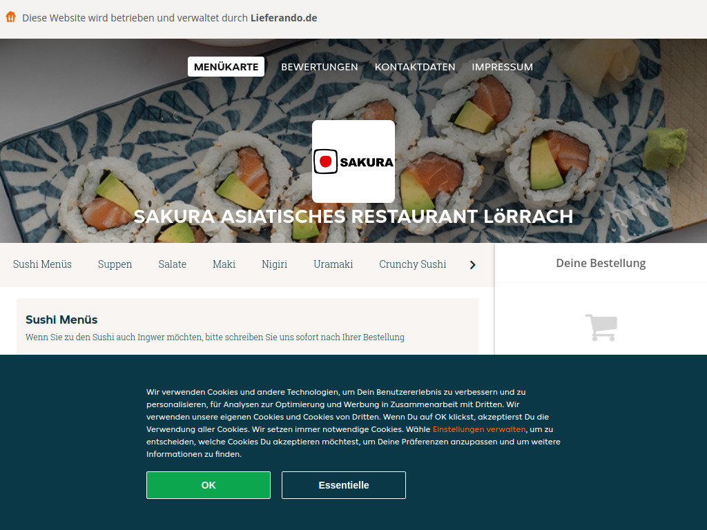 Website von Sakura asiatisches Restaurant Lörrach - Essen online bestellen in Lörrach in Lörrach