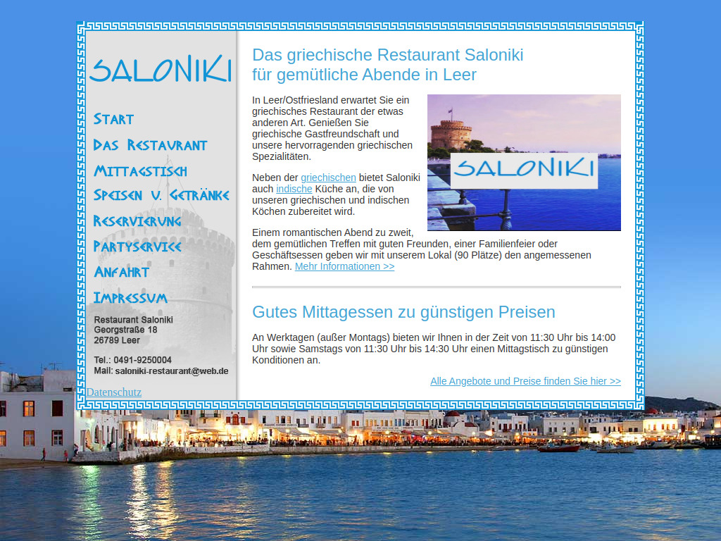Website von saloniki-restaurant.de in Leer