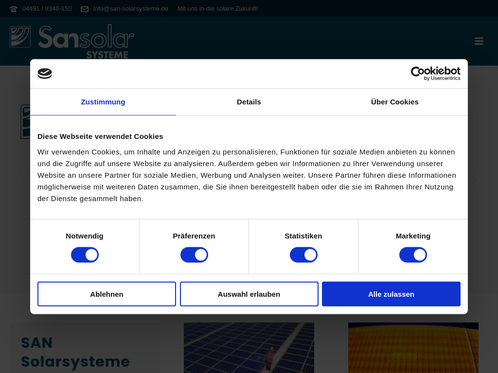 Website von SAN Solarsysteme GmbH in Friesoythe