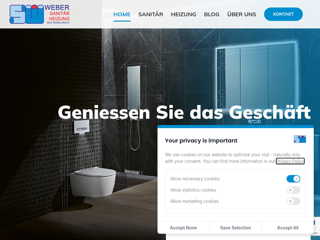 Website von S.Weber Sanitär Heizung GmbH in Dusch WC aus den