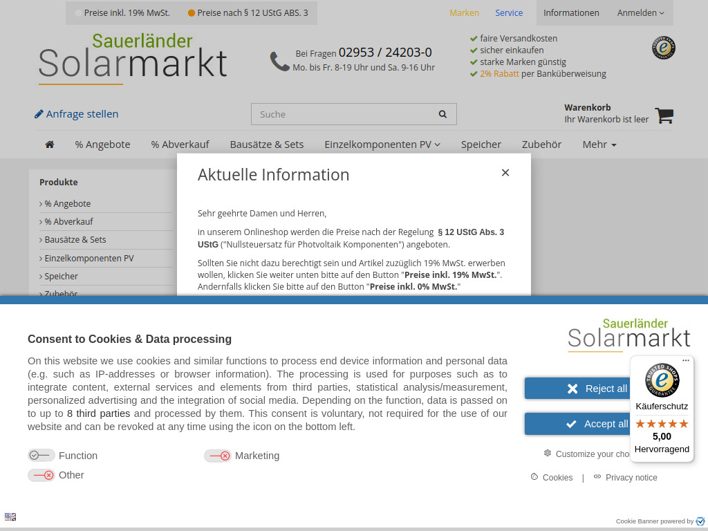 Website von Sauerländer Solarmarkt in Bad Wünnenberg