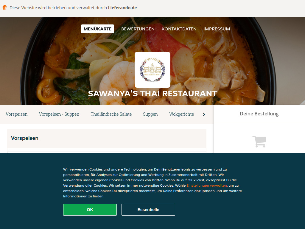 Website von Sawanya's Thai Restaurant - Essen online bestellen in Leimen