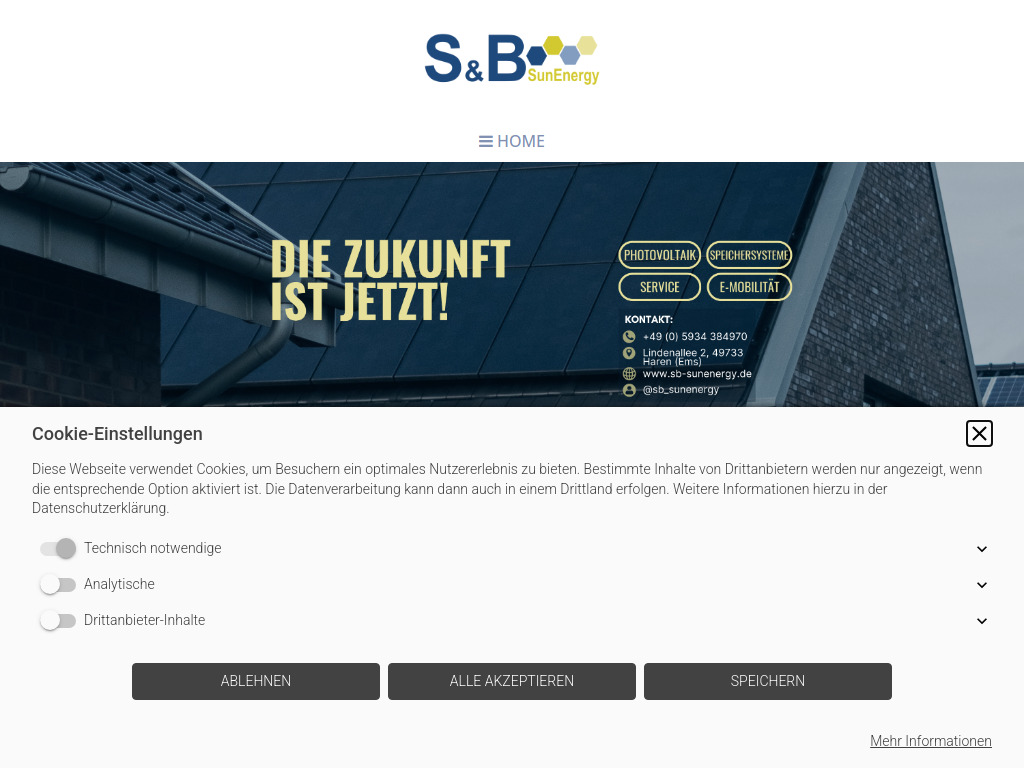 Website von S&B SunEnergy GmbH & Co. KG in Haren