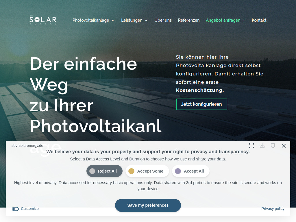 Website von SBV Solar Energy GmbH in Ebenhausen