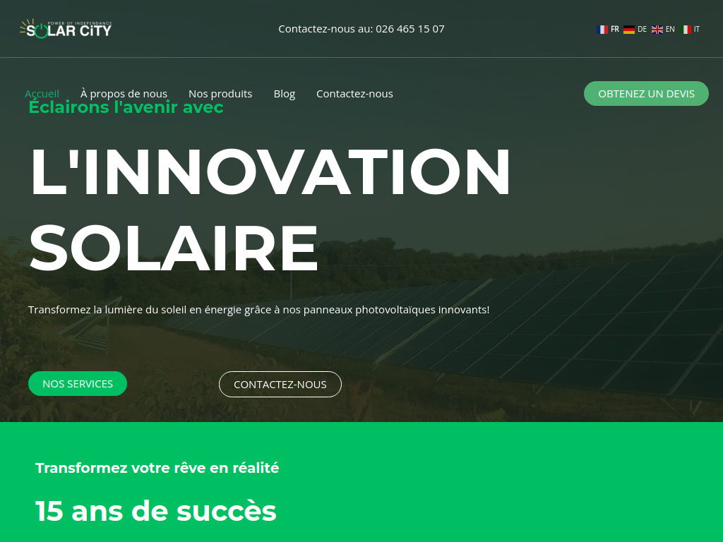 Website von Solar City 2050 in Fribourg