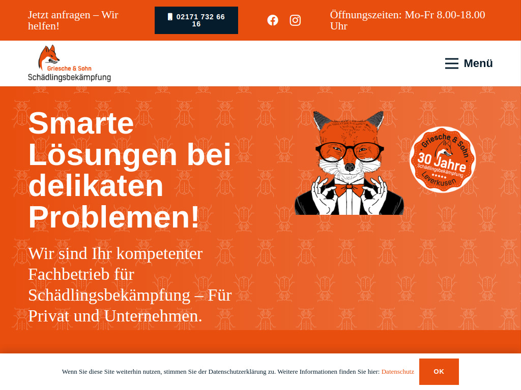 Website von Griesche & Sohn Schädlingsbekämpfung GmbH in Leverkusen