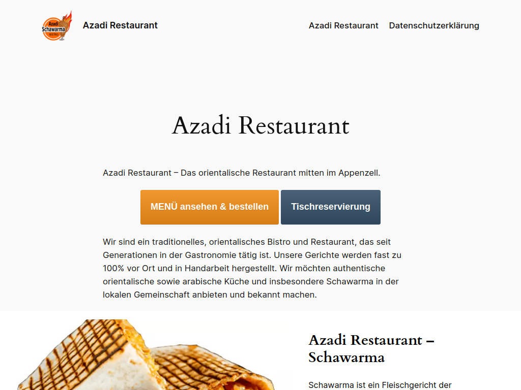 Website von Azadi Restaurant in Appenzell