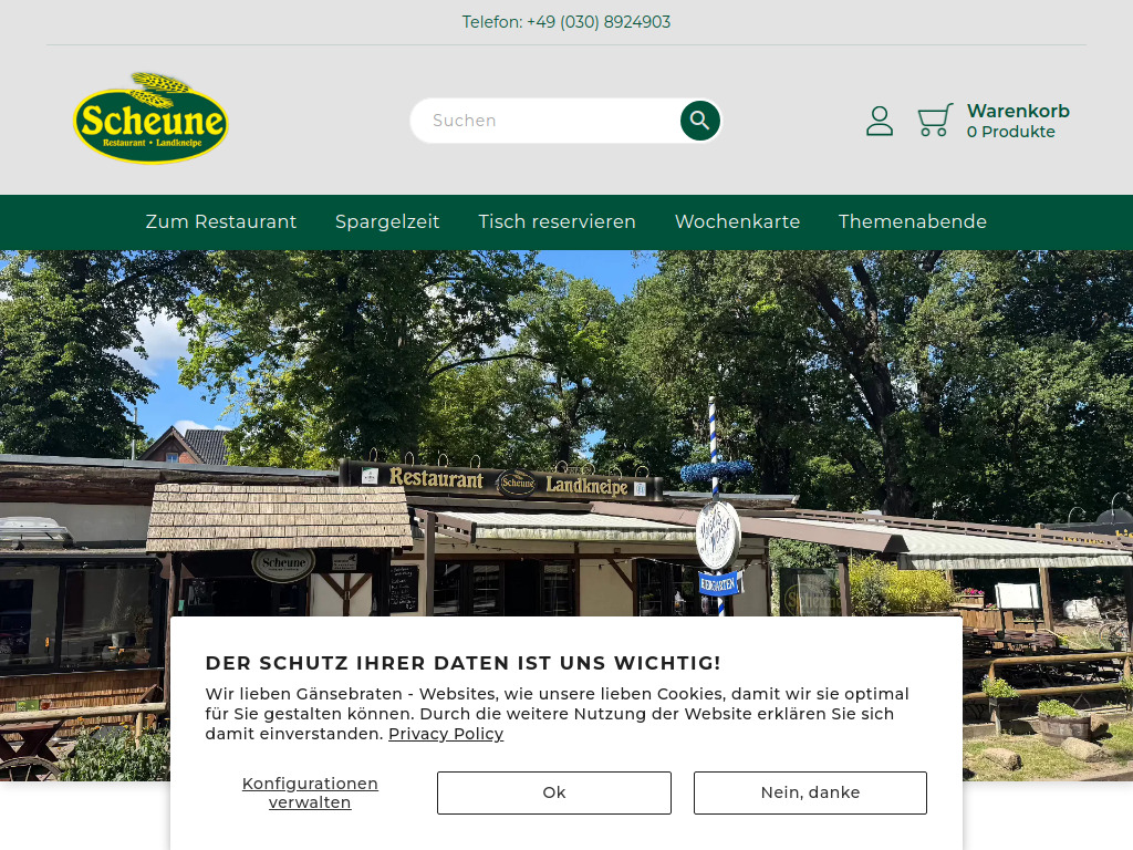 Website von Restaurant Scheune in Berlin