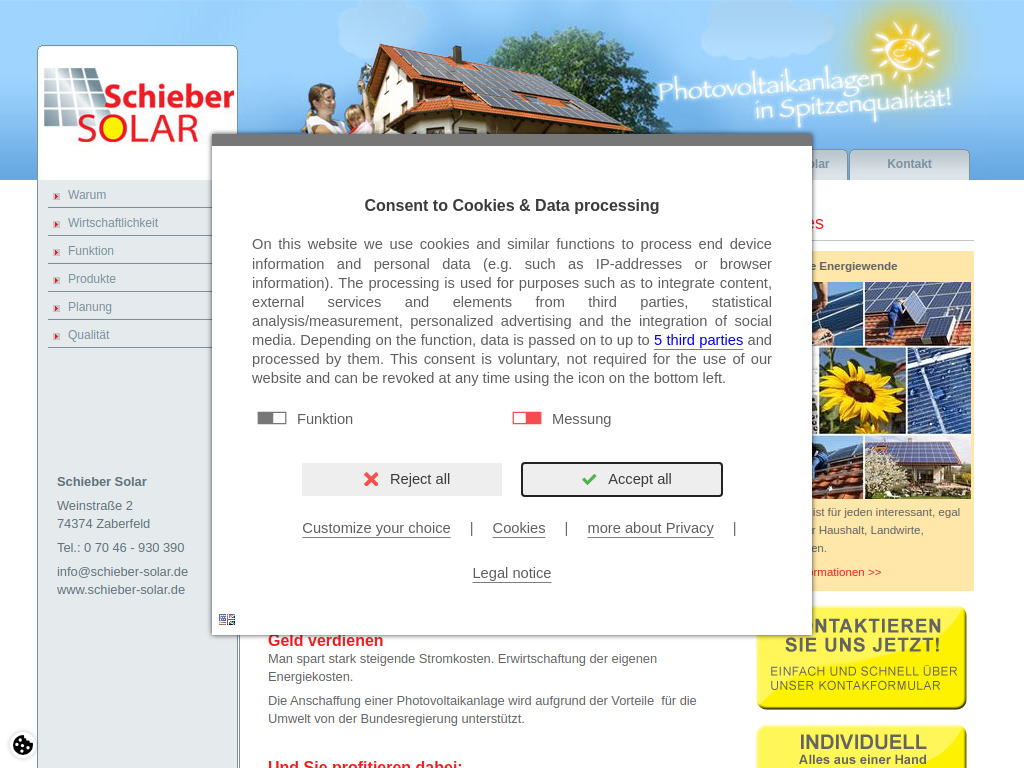 Website von Schieber Solar in Zaberfeld